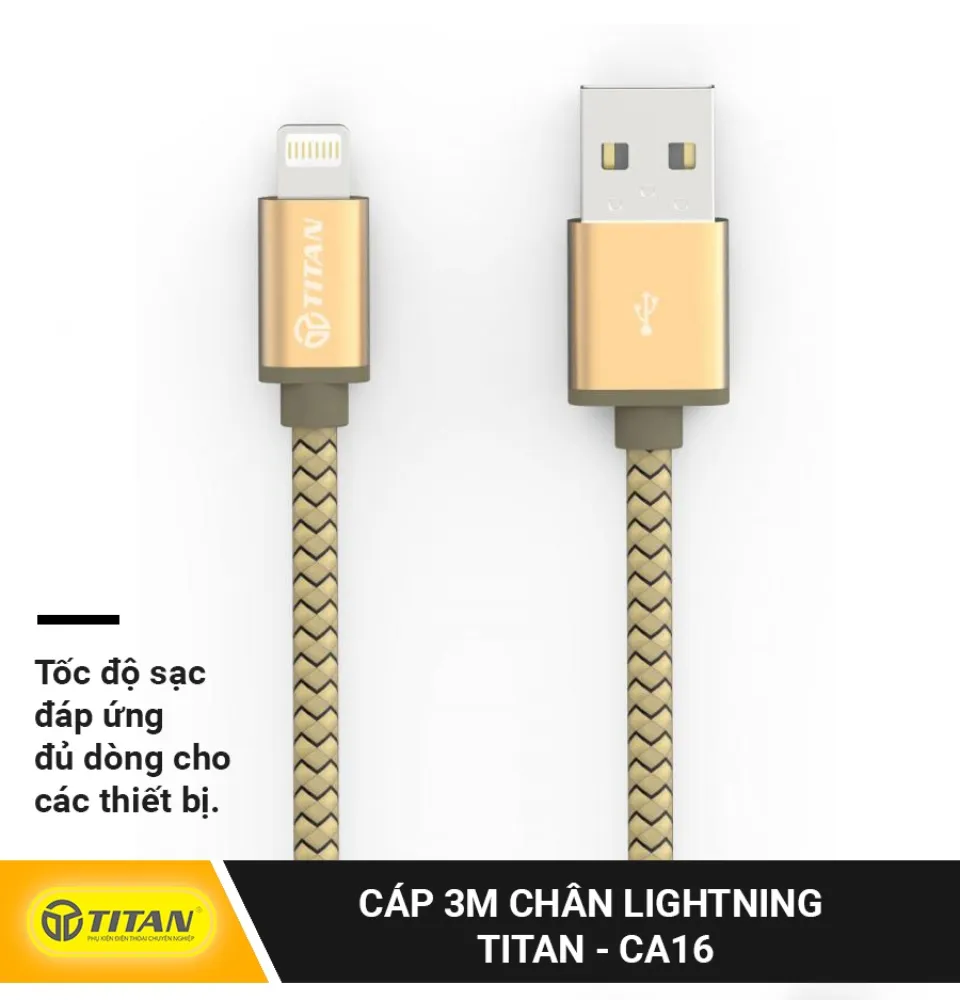 Cáp Sạc TITAN Chân Lightning dài 3m Dùng cho các dòng iPhone 5/5S/5C, iPhone  SE, iPhone 6/6S, iPhone 7/7Plus, iPhone 8, iPad… 