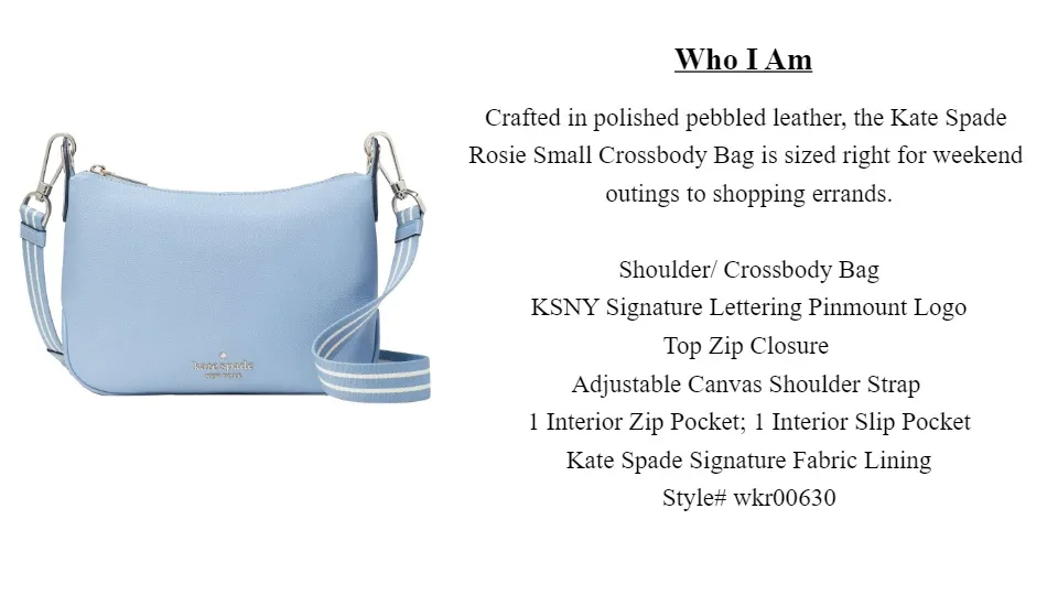 Kate Spade Rosie Crossbody Dusty pale Blue Leather WKR00630 