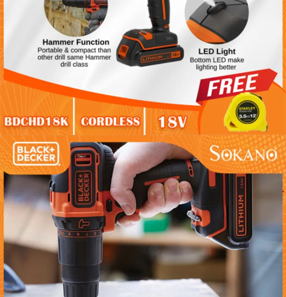 Black & Decker Bdchd18k-qw Hammer Drill Cordless Orange