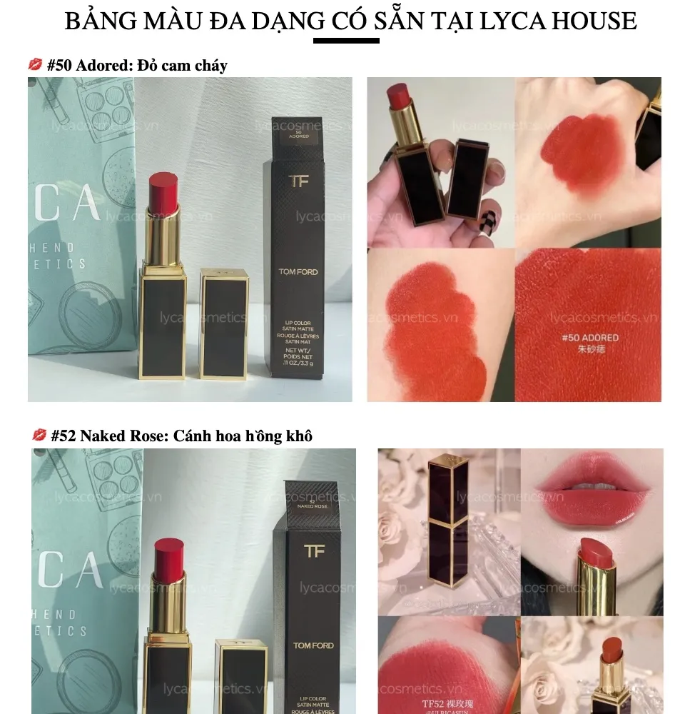 LYCA] SON THỎI TOM FORD LIP COLOR SATIN MATTE. #50 #52 #27 #24 #80 #08 #02  #100 