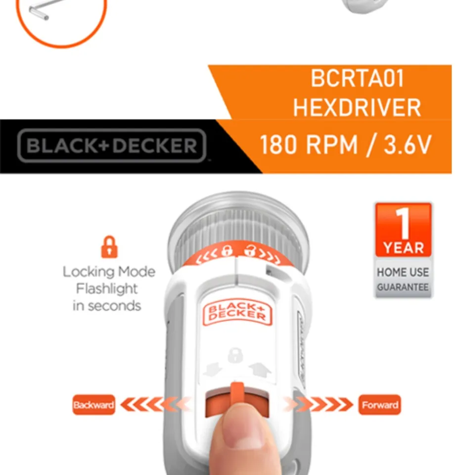 BLACK + DECKER BCRTA01 3.6V Cordless HEXDRIVER??? Electric Screwdriver  Furniture Assembly Tool ( BCRTA )