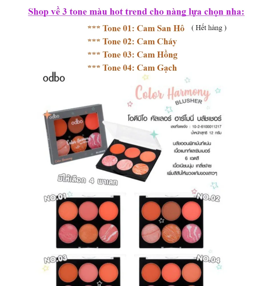 Phấn Má Hồng Odbo Có Nhũ Tông Cam Gạch Color Harmony OD104 | Lazada.vn