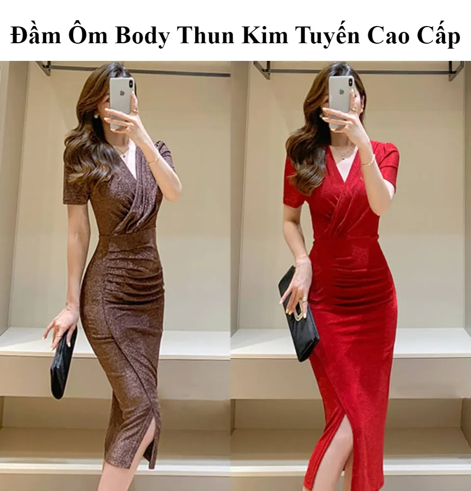 Đầm Ôm Body Thun Kim Tuyến Cao Cấp - Glady G83 - Đầm Ôm Body Cổ V ...