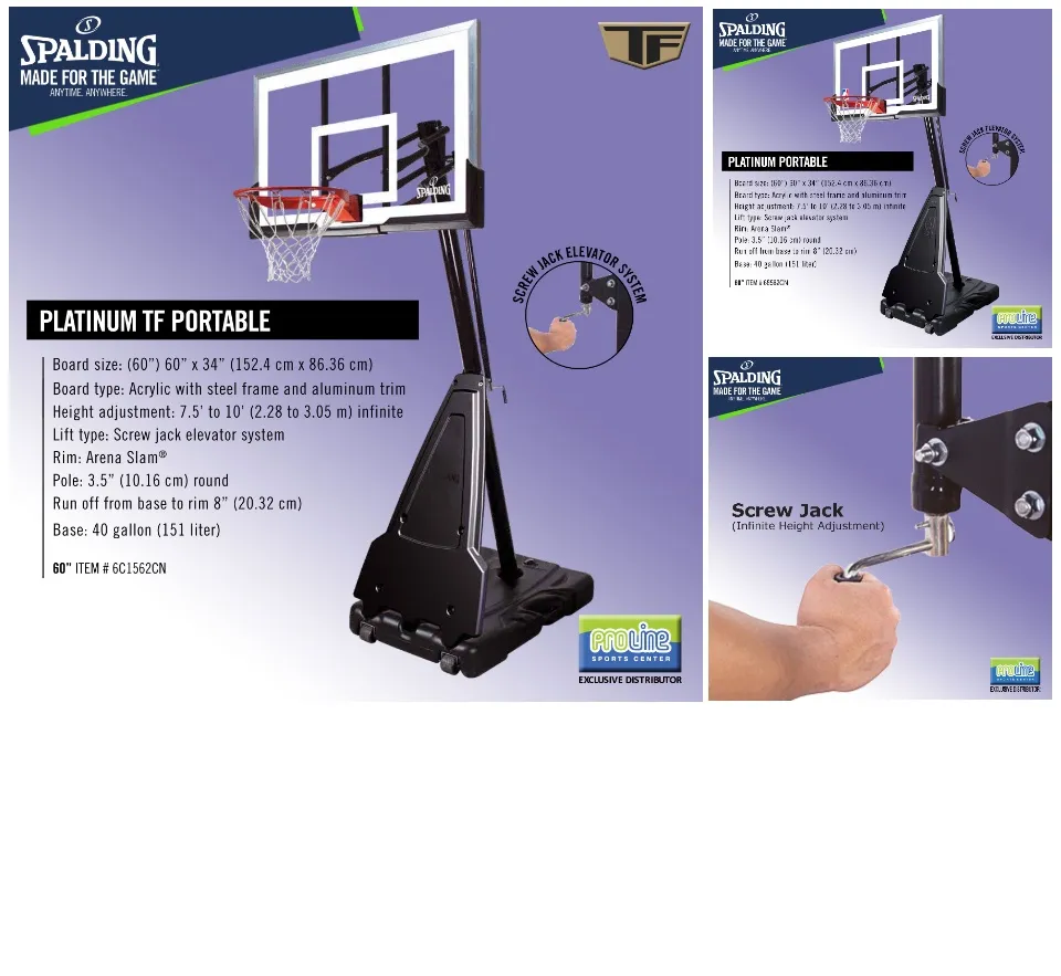 Spalding 60 In. Acrylic Screw Jack Portable Basketball Hoop System