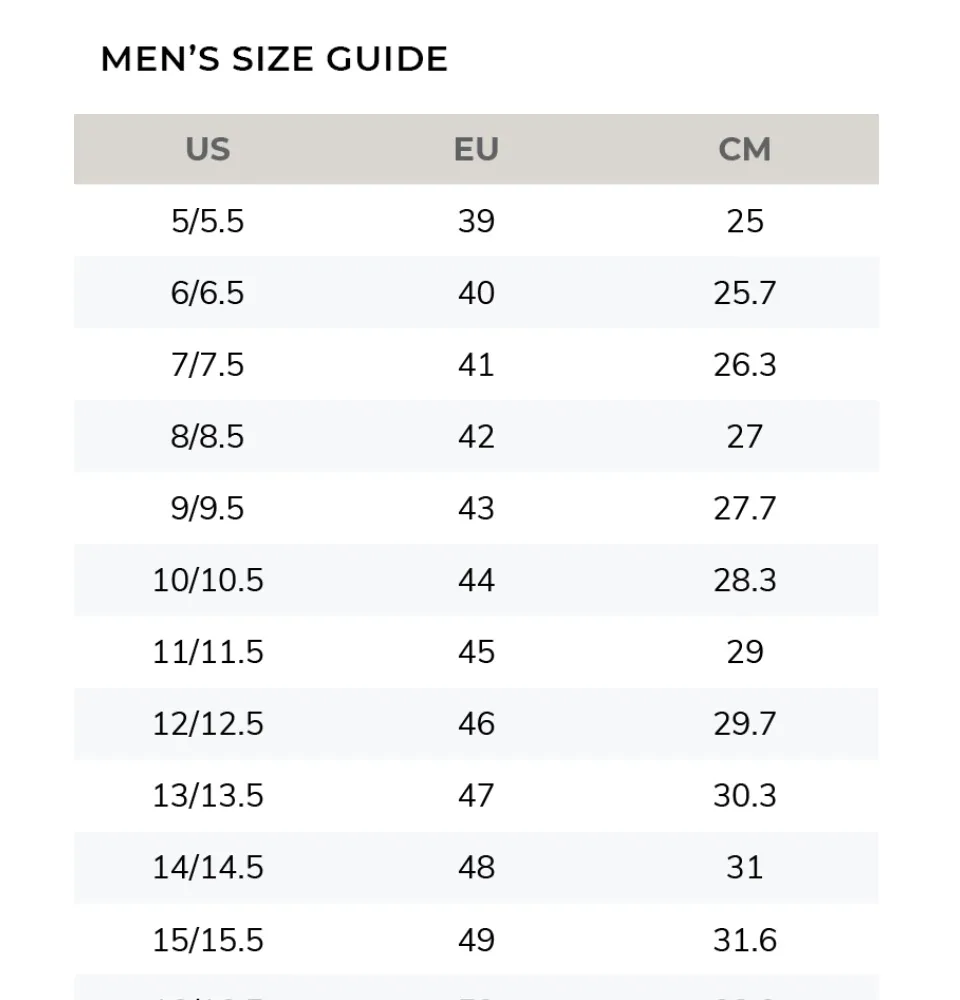 Size Chart In Cm