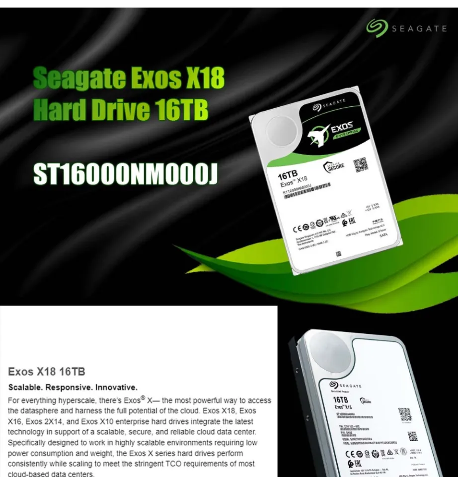 Seagate Exos X18 16TB Enterprise HDD - CMR 3.5 Inch Hyperscale