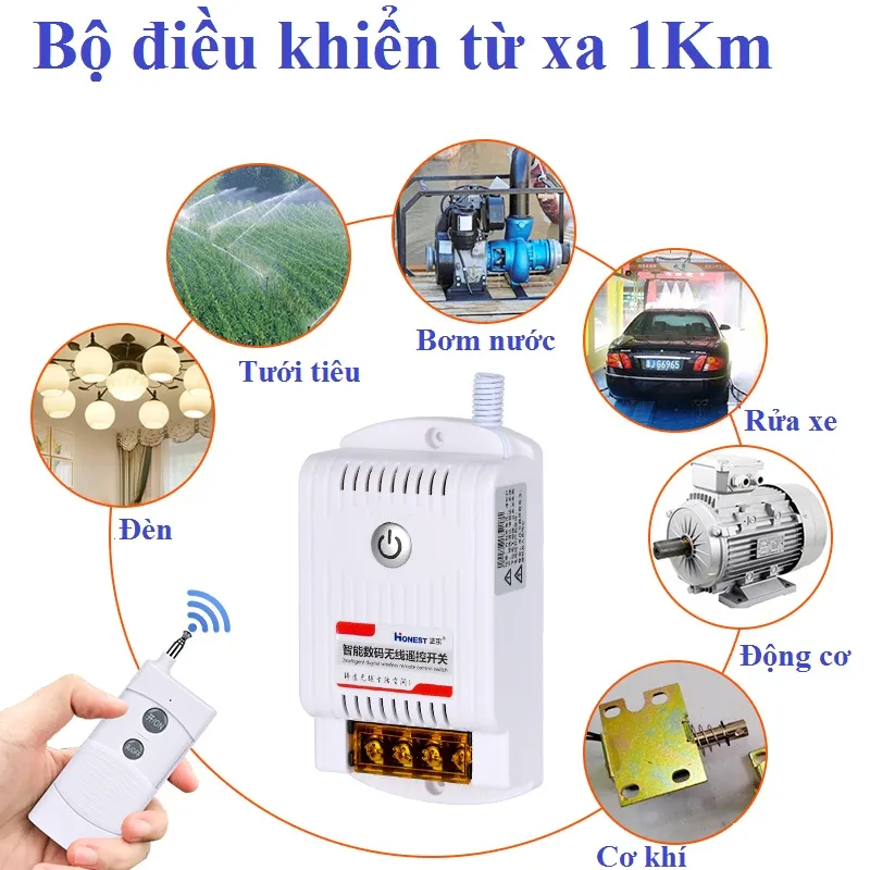 Bộ điều khiển từ xa bật tắt thiết bị điện công suất lớn CHÍNH HÃNG HONEST HT-9220KG 40A khoảng cách 1KM có chức năng học lệnh
