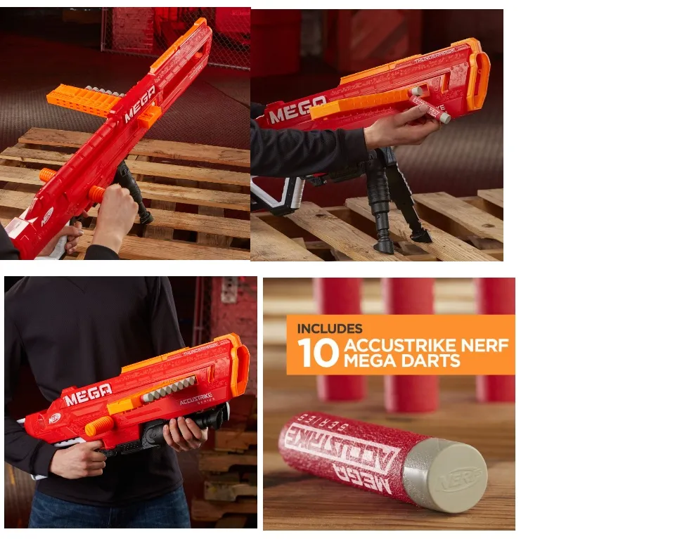 NERF Thunderhawk Nerf AccuStrike Mega Toy Blaster - Longest Nerf Blaster -  10 Official AccuStrike Nerf Mega Darts, 10-Dart Clip, Bipod