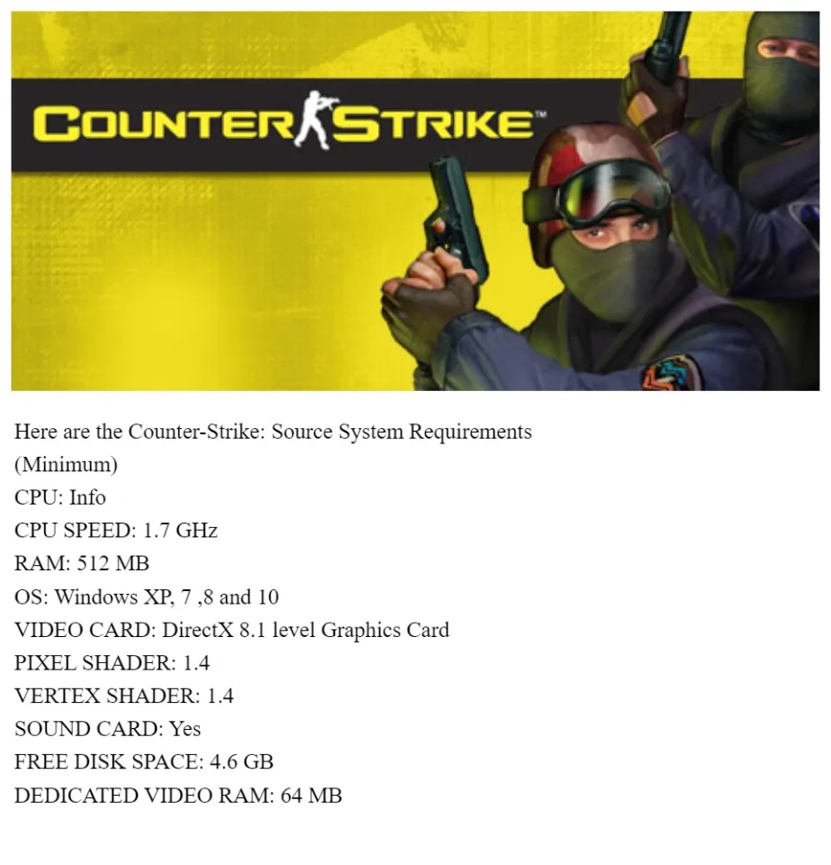 Counter-Strike: Source System Requirements