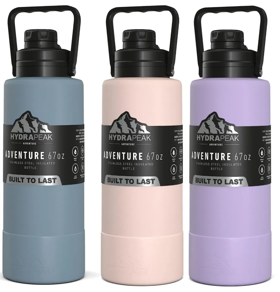 Hydrapeak Adventure 67oz Insulated Water Bottle with Handle, Large  Stainless Steel Thermos with Matching Rubber Boot, Double Wall Insulation  Keeps