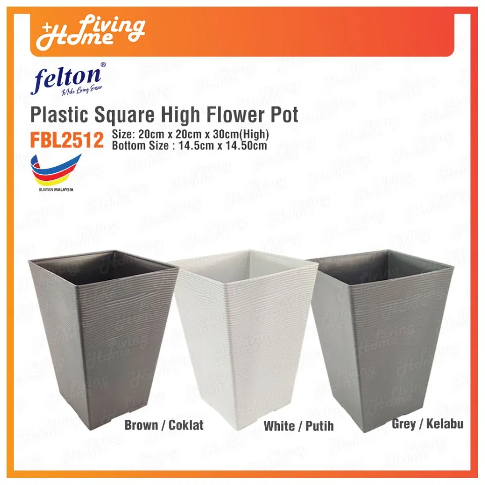 Square Plastic Nursery Flower Pot High (Pasu Bunga Pokok Plastik Tinggi)  Diameter 25cm - Felton FBL2453, Furniture & Home Living, Gardening, Pots &  Planters on Carousell