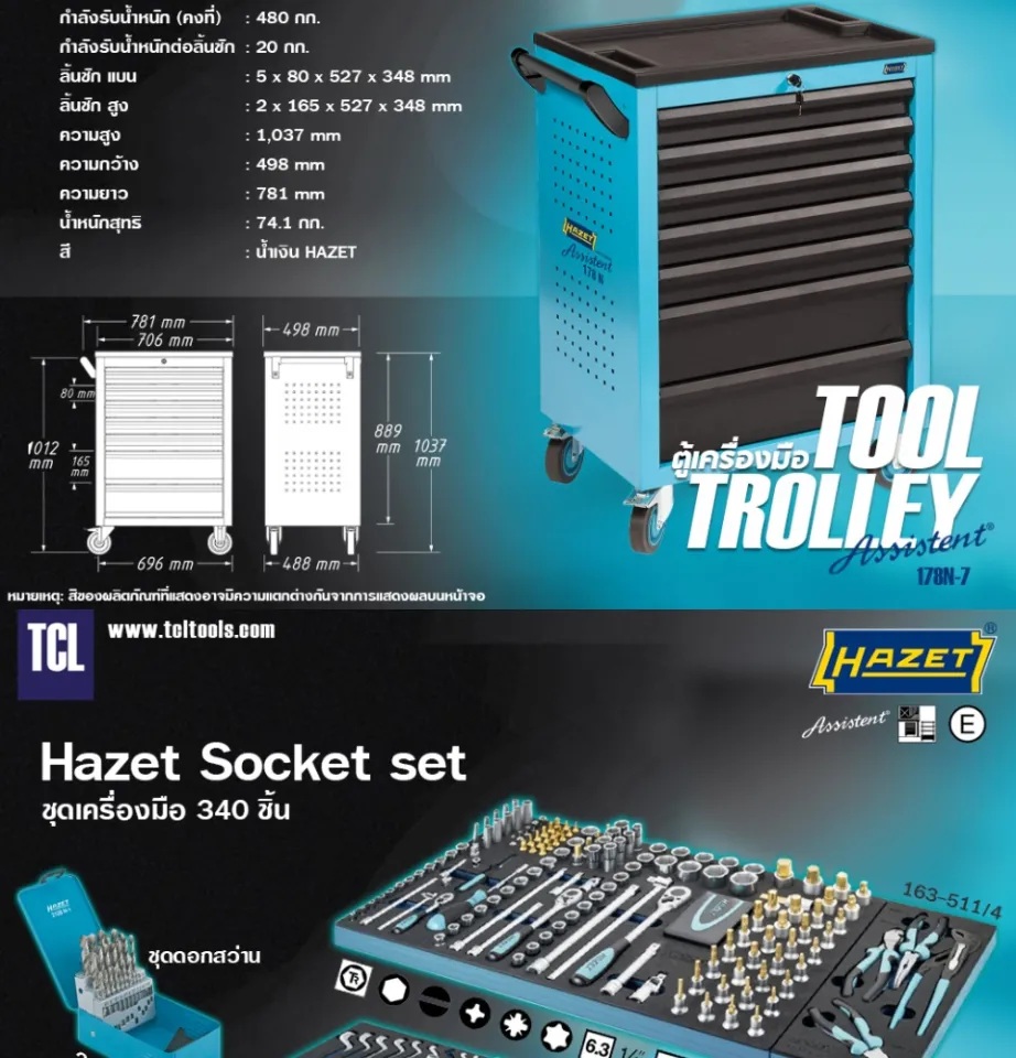 HAZET Tool trolley ชุดตู้พร้อมเครื่องมือช่างสุดคุ้ม แถมฟรี!! (ตู้