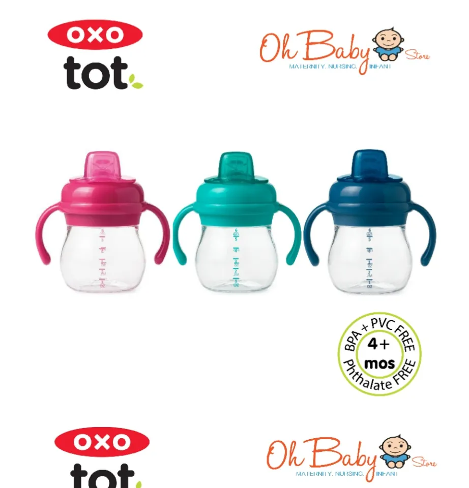 OXO tot Transitions Straw Cup w/Removable Handles Navy/ Clear 6 oz. 4+ mos.  NEW