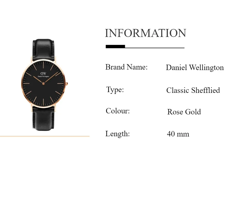 Dw classic sheffield 40mm rose outlet gold