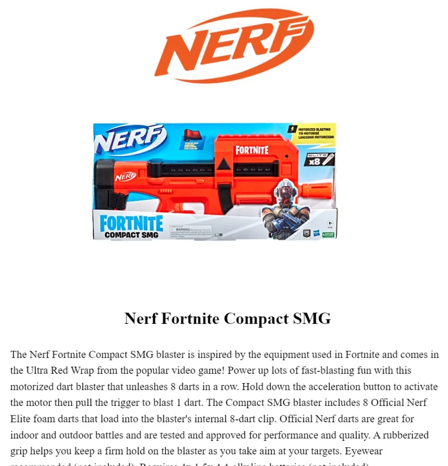 Nerf Fortnite Compact SMG Motorized Dart Blaster, Ultra Red Wrap