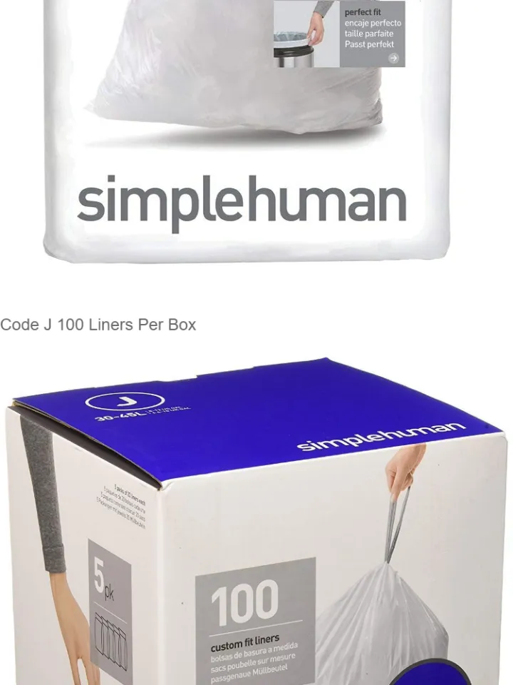 SimpleHuman J Custom Fit Liners Trash Bags, 30-45L, 8-12 gallons