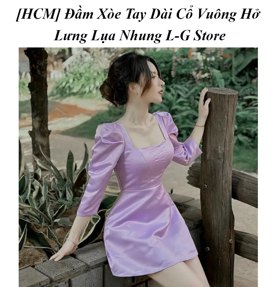 HCM] Đầm Xòe Tay Dài Cổ Vuông Hở Lưng Lụa Nhung L-G Store Là 1 Sản
