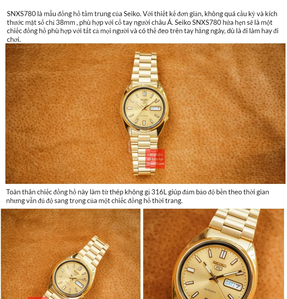 Đồng hồ nam dây thép Seiko 5 Vintage SNXS80K1 đồng hồ seiko mạ vàng 40mm  automatic trữ cót 40 tiếng chống nước 50m 