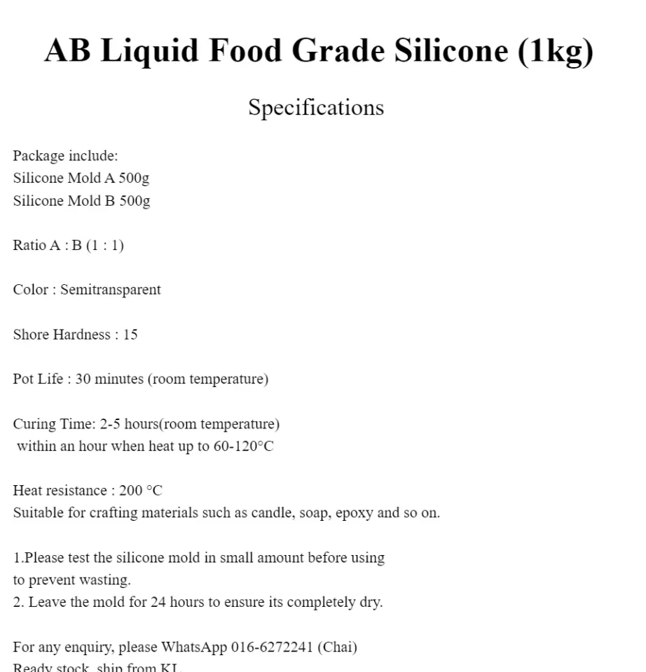 AB Liquid Food Grade Mold Making Silicone (1kg) - Malaysia Clay Art