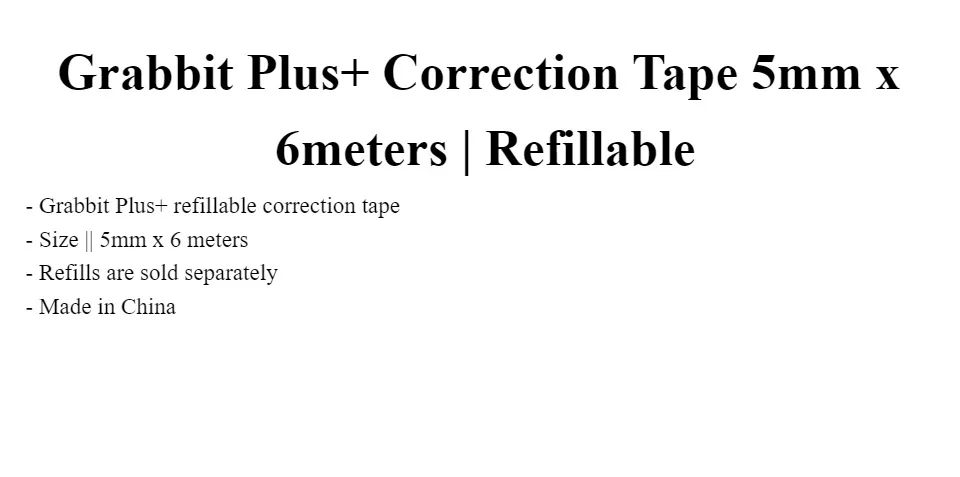 Grabbit Plus+ Correction Tape 5mm x 6meters, Refillable