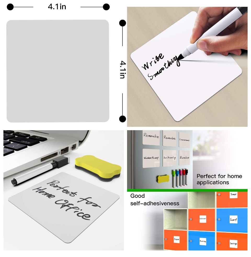 Dry Erase Sticky Notes Reminders and Decals Suitable for All Smooth Surface Removable and Eco-Friendly Great for Labels Washable Reusable Whiteboard Stickers 4x2.5 12 Pack Lists 