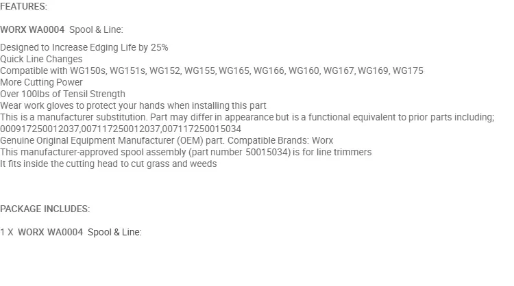 WORX WA0004 Spool Line Fit WG150s WG151s WG152 WG155 WG165