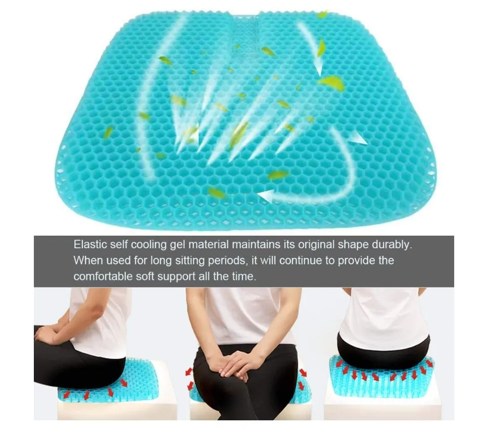 Gel Seat Cushion,1.65inch Double Thick Egg Seat Cushion,Non-Slip Cover,Help  in Relieving Back Pain & Sciatica Pain,Seat Cushion for The  Car,Office,Wheelchair&Chair.Breathable Design,Durable,Portable 