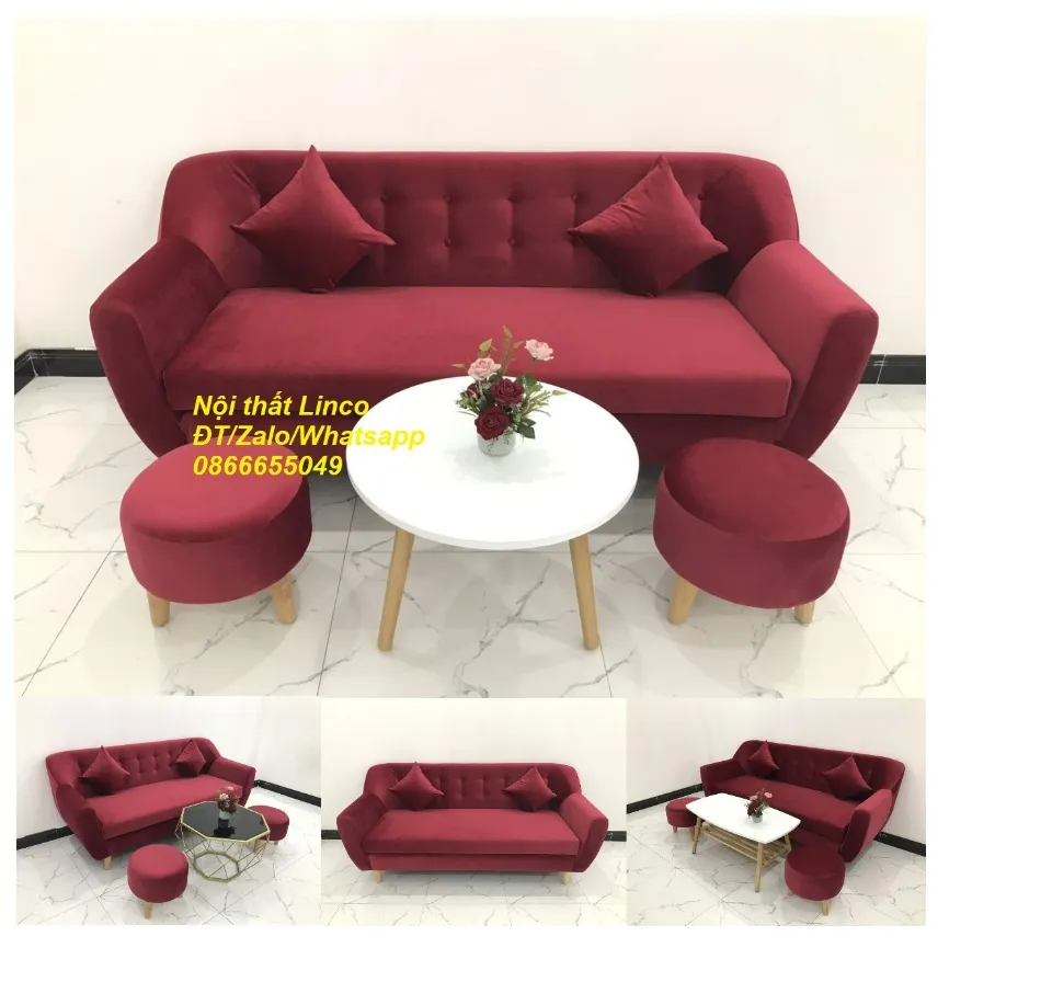 Bộ bàn ghế sofa phòng khách đỏ đô đậm với vải nhung sang trọng sẽ mang đến cảm giác rực rỡ và ấm áp cho không gian sống của bạn. Kiểu dáng đơn giản nhưng tinh tế, từng chi tiết đều được chăm chút tỉ mỉ. Với mức giá hợp lý, đây chắc chắn là sự lựa chọn tuyệt vời để bổ sung thêm sự sang trọng cho phòng khách của bạn.