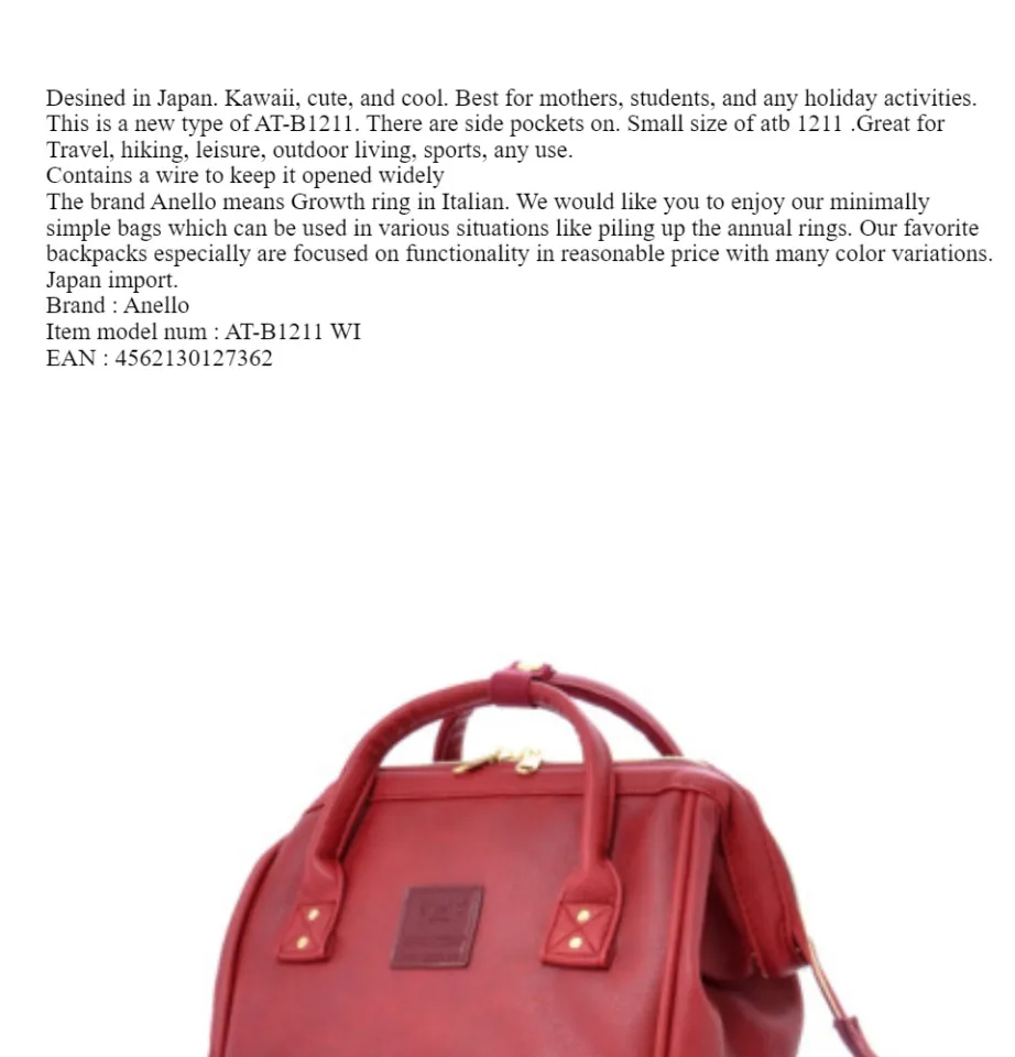 Real Photo) Japan Anello Bag PU Leather Backpack AT-B1211 Warna Wine Red