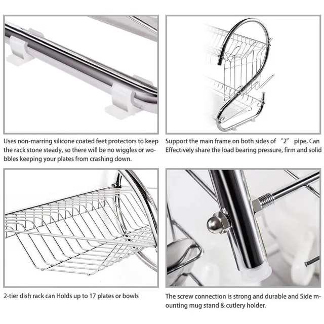 Stainless Steel Dish Rack Over Sink: 65/85cm Drying Shelf with Utensil  Holder, Drain and Kitchen Organizer – pocoro