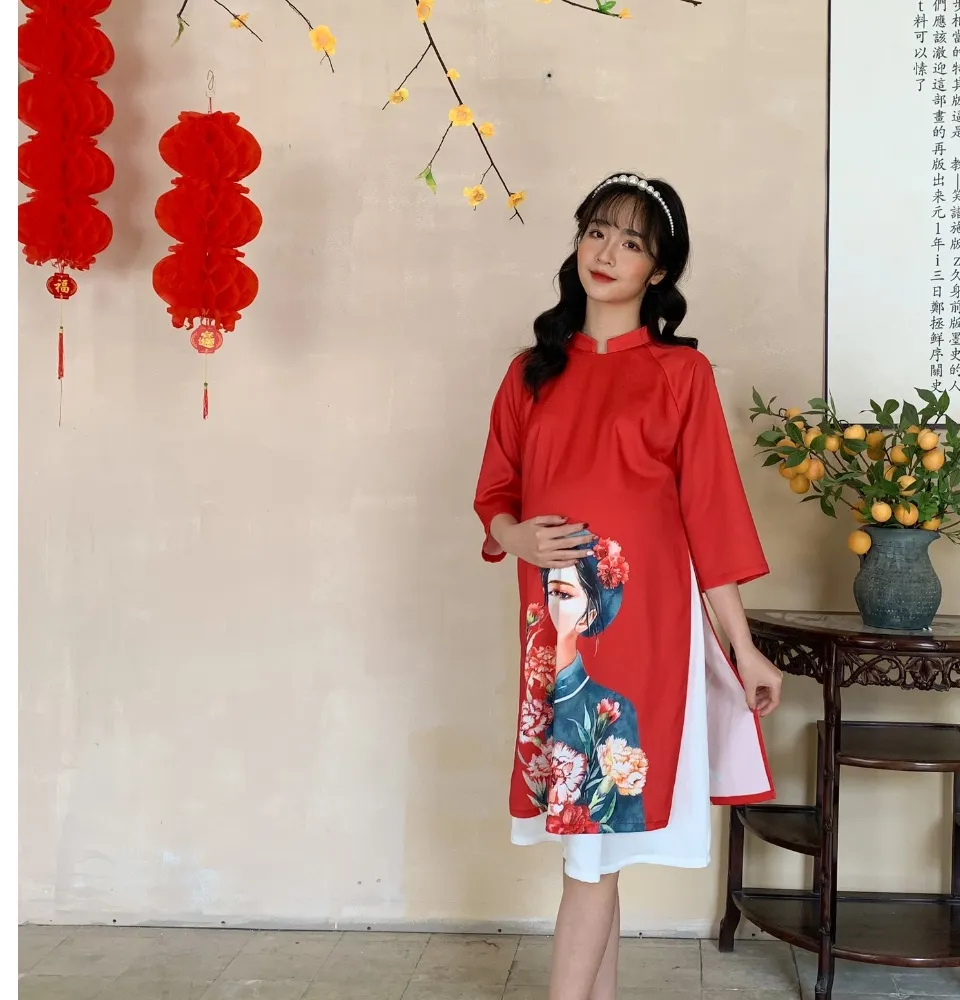 Váy bầu cách tân diện tết 2020 - Đầm bầu cách tân du xuân đẹp sang chảnh |  Shopee Việt Nam