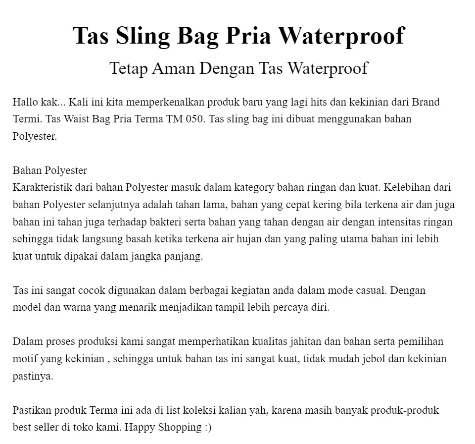 Jual Tas Waist Bag Pria Terma TM 050 / Tas Pinggang-Selempang Pria