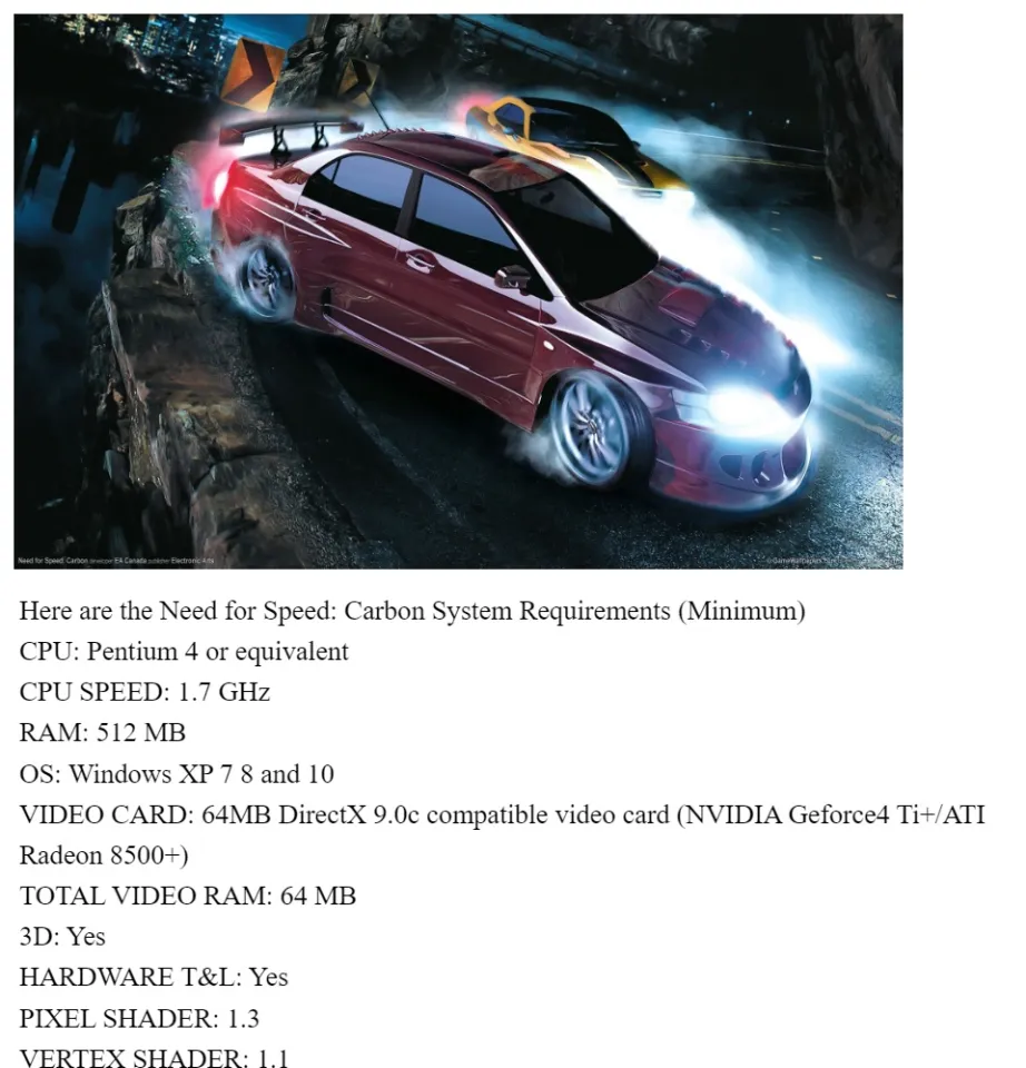 Need For Speed Carbon System Requirements