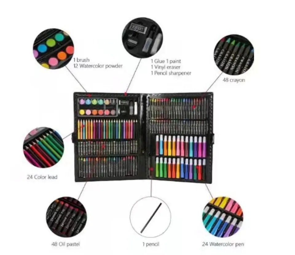 208 PCS Kids Super Mega ART Coloring Set Painting set Color Set Water Color  Pen Crayon Drawing set For Children Gifts Tools Kit Boys Girls Students