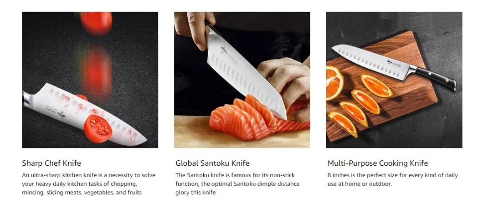  MAD SHARK Kitchen Knife, Chef's Santoku Knife 8 Inch