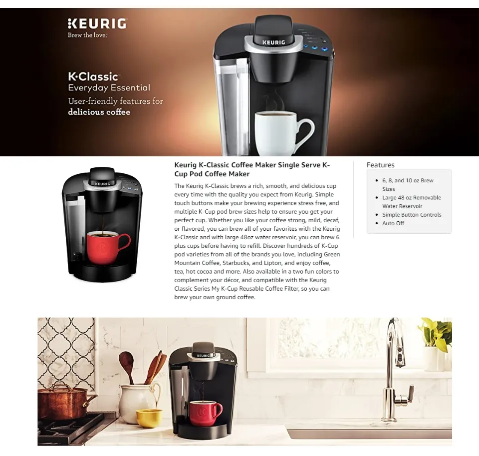 Keurig K-Classic Single Serve K-Cup Pod Coffee Maker, Rhubarb