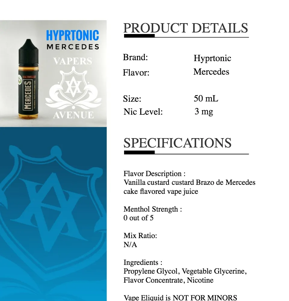 Hyprtonic - Mercedes - 50mL 3mg vape juice pastry e-juice dessert e-liquid  | Lazada PH