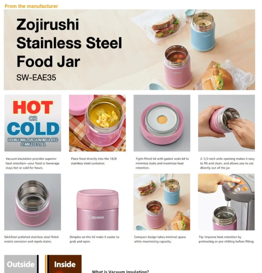 Zojirushi SW-EAE35TD Stainless Steel 12oz. Food Jar, Dark Brown 