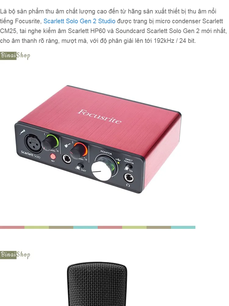 Trả góp 0%]Focusrite Scarlett Solo Studio (Gen 2) - Combo phòng thu cá nhân  