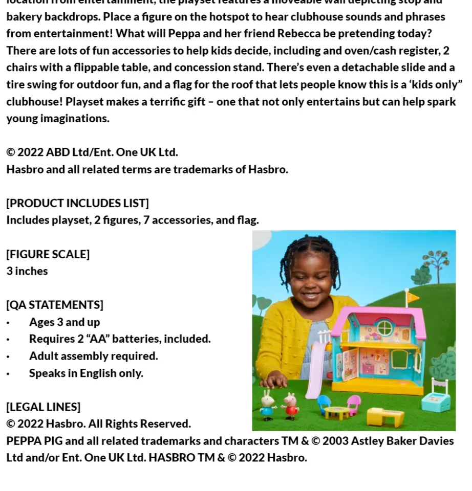 Peppa Pig Peppa's Club Peppa's Kids-Only Clubhouse Preschool Toy; Sound  Effects; 2 Figures, 7 Accessories; Ages 3 and Up - Peppa Pig