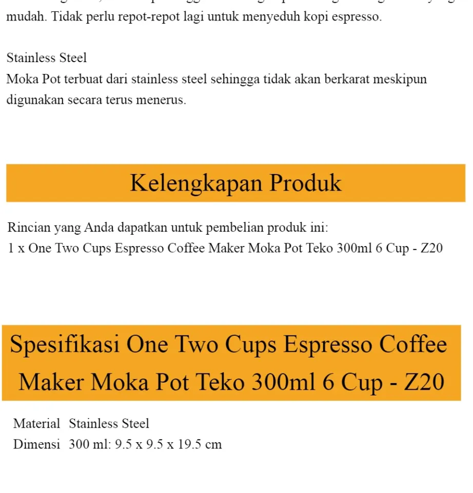 Jual One Two Cups Espresso Coffee Maker Moka Pot Filter 300ml 6 Cups - JF11  - Jakarta Pusat - Jak Supplier And Roastery