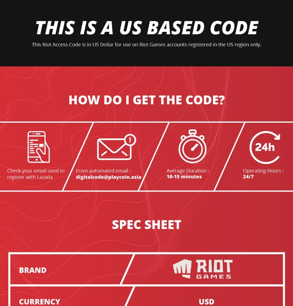 Instant Email-24/7] Riot Access Code (US Region)- USD 10 [PlayCoin] | Lazada