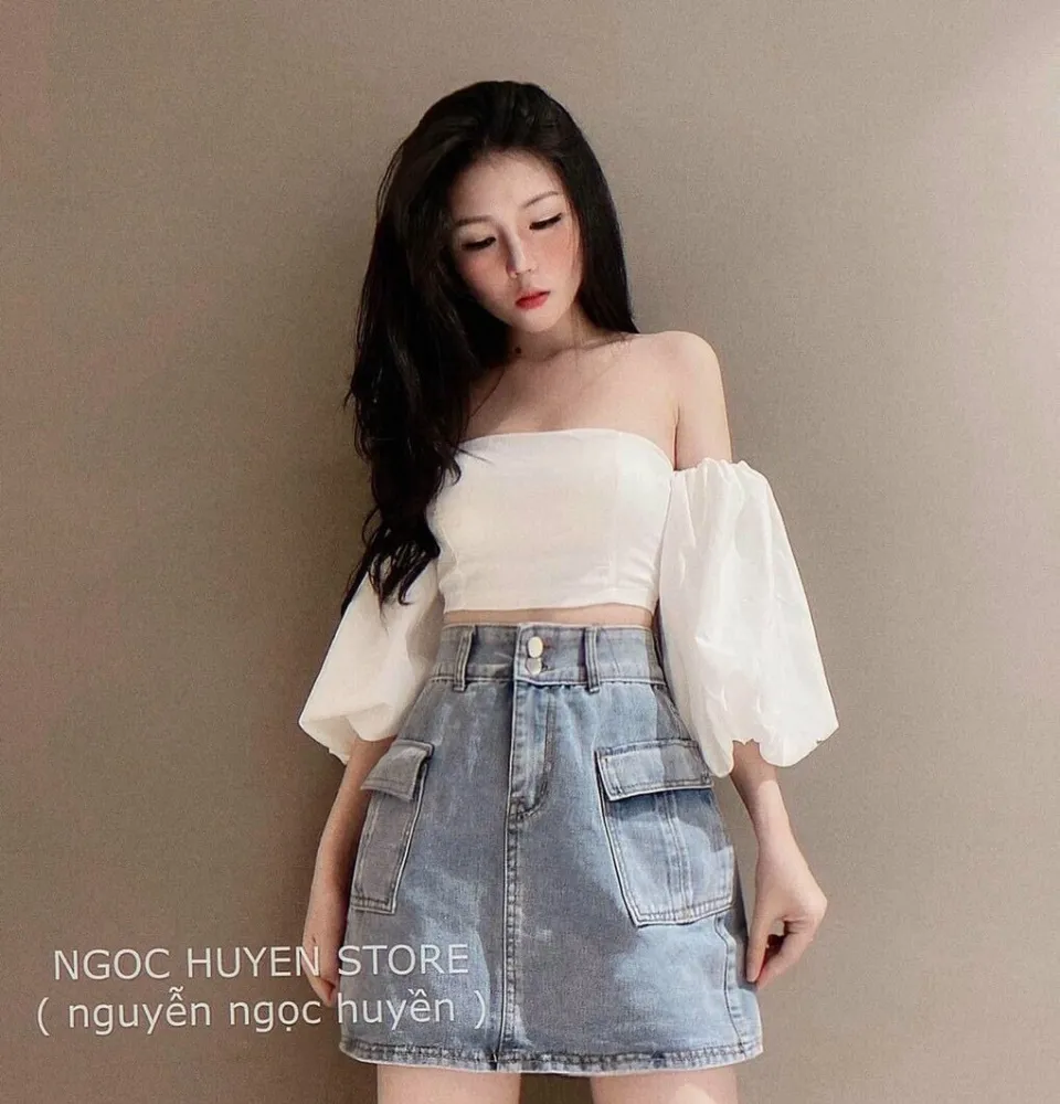 ĐẦM JEAN SUÔNG CỔ V TÚI XÉO  NJ161