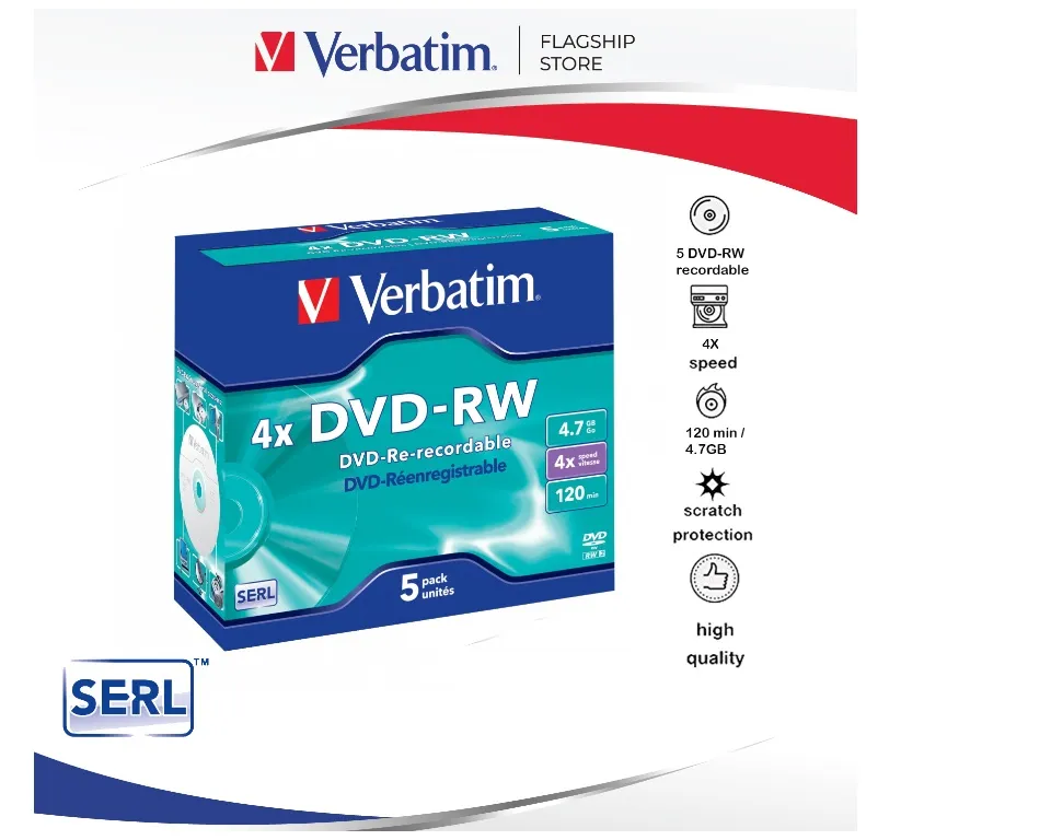 Verbatim DVD-RW/ 4x/ 4.7GB/ 120min 5pcs per Pack with Individual