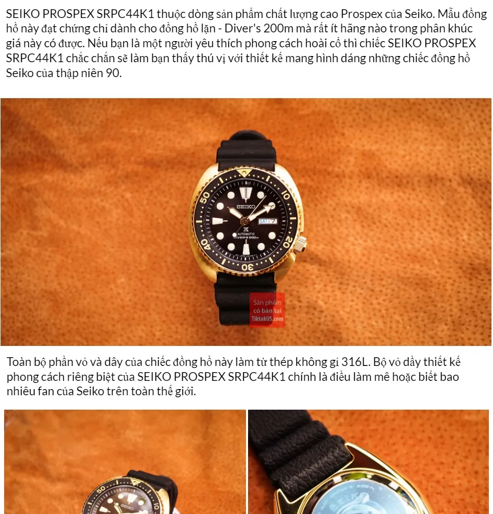 Đồng hồ thể thao nam SEIKO Golden Turtle PROSPEX SRPC44K1 size 45mm dây cao  su chống nước 200m trữ cót 40 tiếng 
