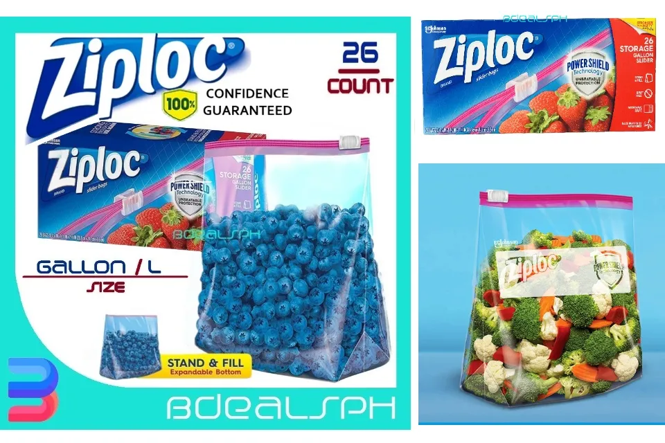 Ziploc Quart Food Storage Slider Bags, Power Shield Technology For