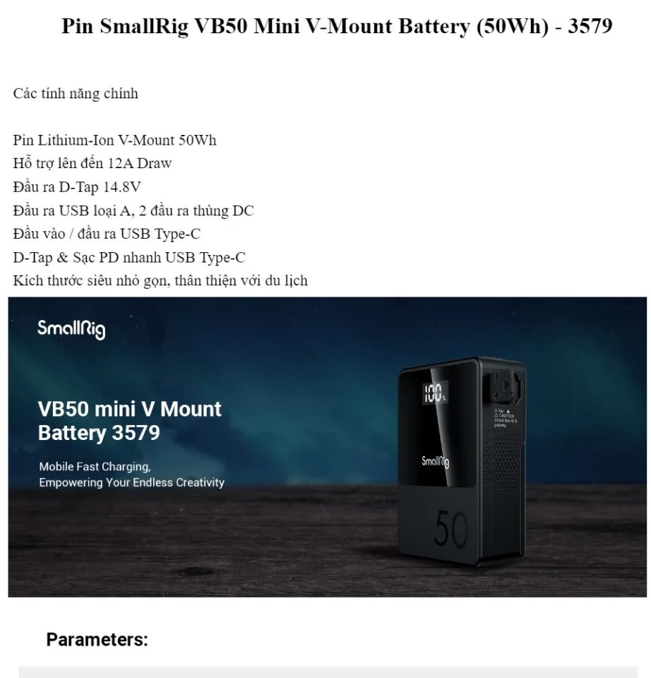 SmallRig VB50 mini V Mount Battery 3579 /