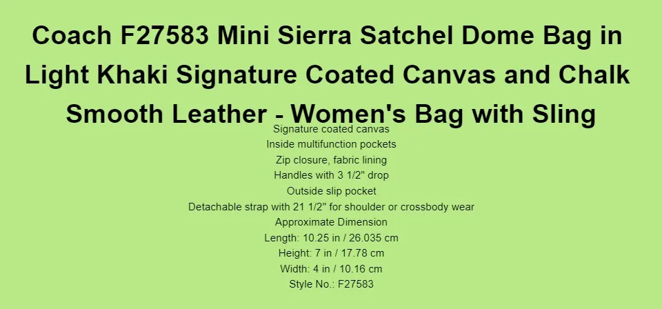Coach F27583 Mini Sierra Satchel Dome Bag in Khaki Signature