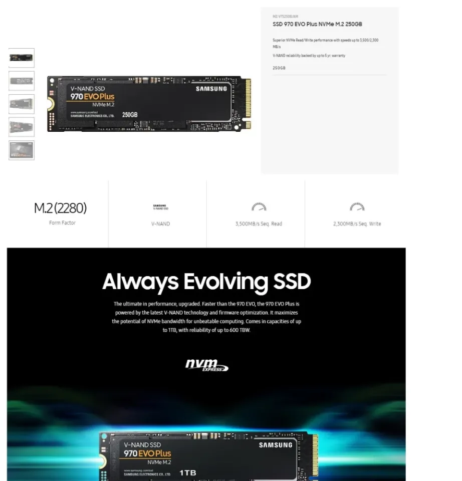 Samsung MZ-V7S250BW  Samsung 970 EVO Plus M.2 250 Go PCI Express