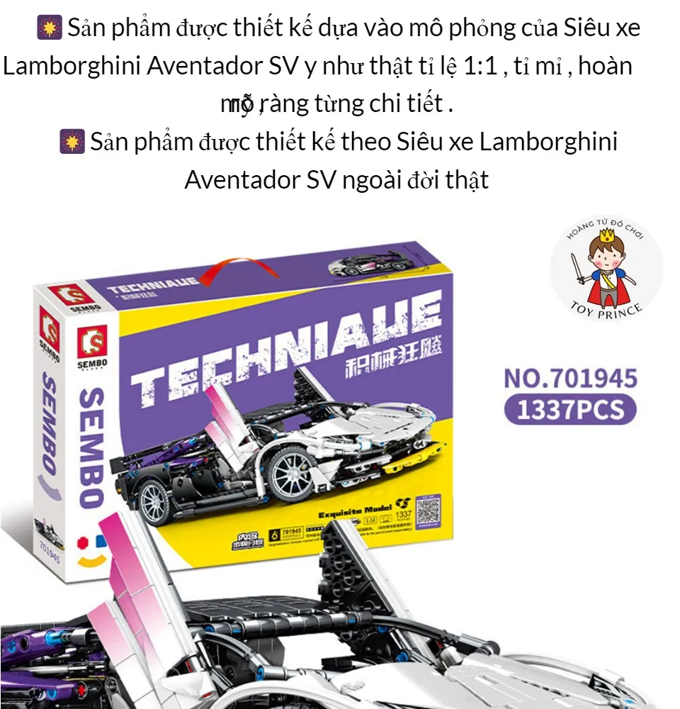 ĐỒ CHƠI LẮP RÁP LEGO MÔ HÌNH THÔNG MINH SIÊU XE LAMBORGHINI AVENTADOR SVJ  701945 337PCS 